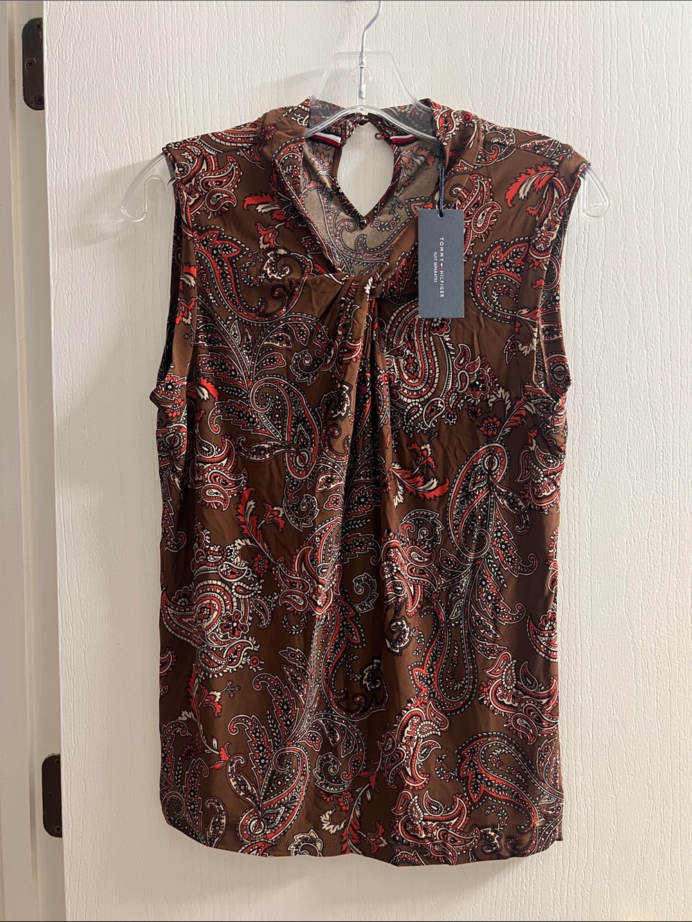 Tommy Hilfiger Brown Paisley Sleeveless Tie-Neck Camisole